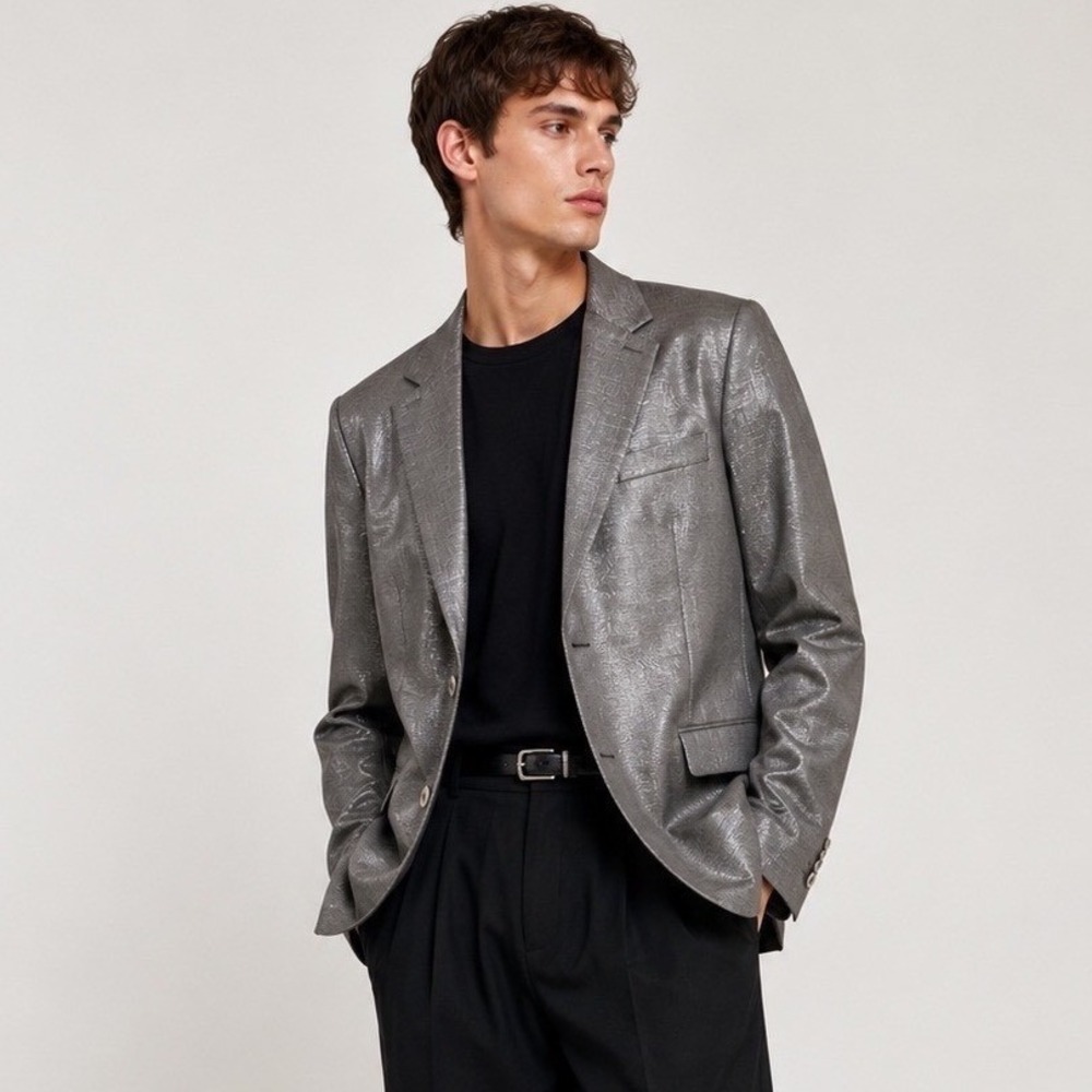 Acne Studios Daehyun Lurex Suiting Metallic Silver Blazer Jacket Mens 46